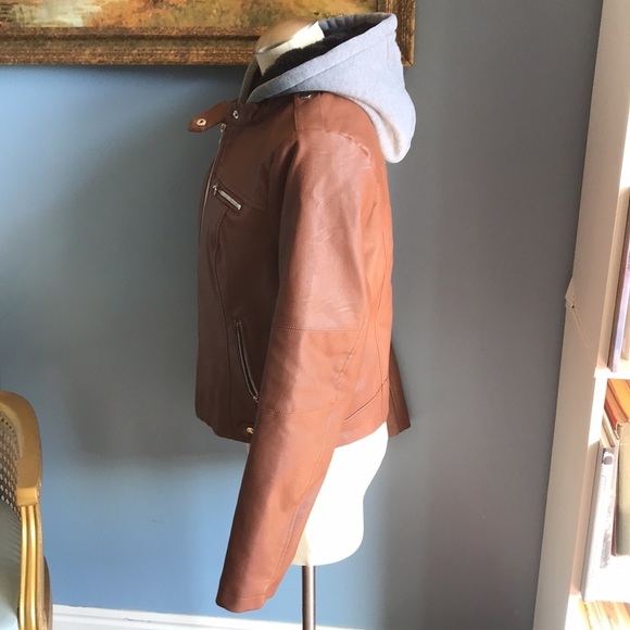 Sebby brown faux leather, black faux fur with gray hoodie jacket size L Juniors - Picture 5 of 15
